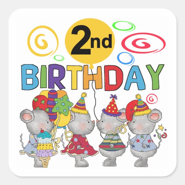 Sticker Carré Mice 2e anniversaire T-shirts et cadeaux (Devant)