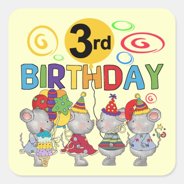Sticker Carré Mice 3e anniversaire T-shirts et cadeaux (Devant)