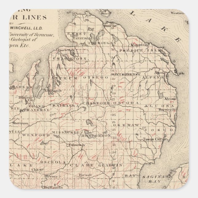Sticker Carré Michigan avec lignes de contour (Devant)