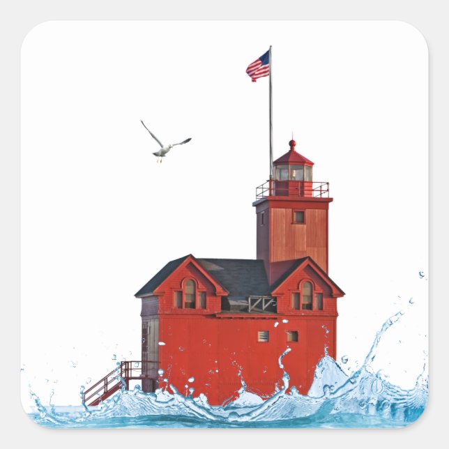 Sticker Carré Michigan Big Red Lighthouse (Devant)
