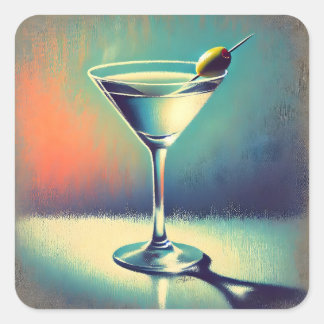 Sticker Carré Mid Century I Love The Blues Martini Art