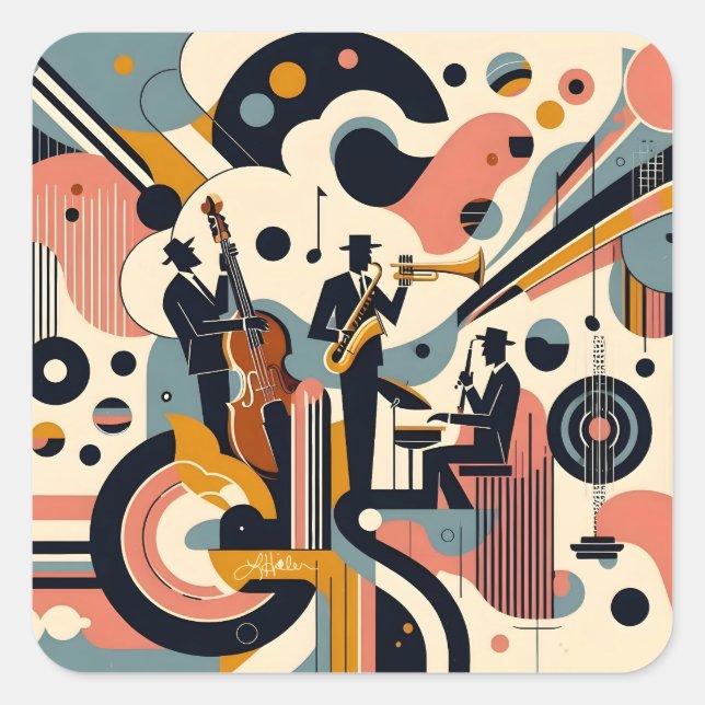 Sticker Carré Mid Century Jazz Age Psychedelic Trio (Devant)