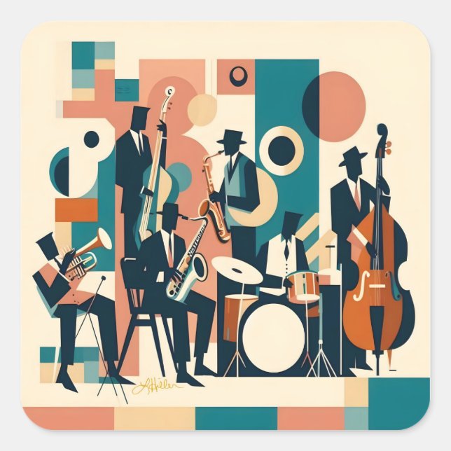 Sticker Carré Mid Century Jazz Age Sextet (Devant)