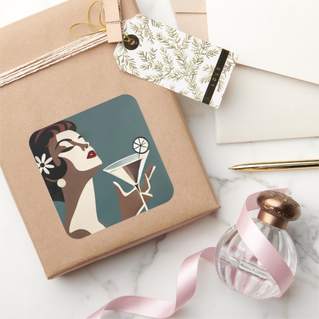 Sticker Carré Mid Century Modern Art The Martini DIva (Cadeaux)