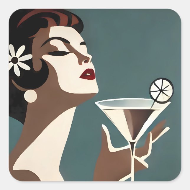 Sticker Carré Mid Century Modern Art The Martini DIva (Devant)