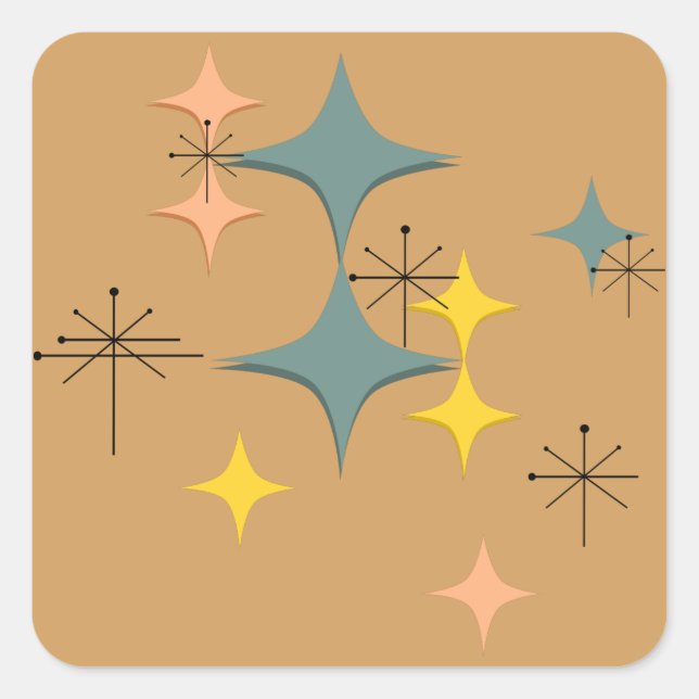 Sticker Carré Mid Century Modern Eames atomique Starburts person (Devant)