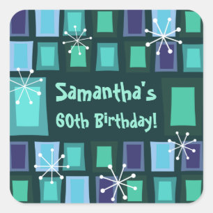 Sticker Carré Mid Century Moderne 60e anniversaire Turquoise