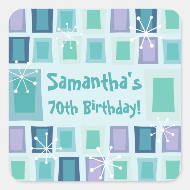 Sticker Carré Mid Century Moderne 70e Anniversaire Aquamarine (Devant)