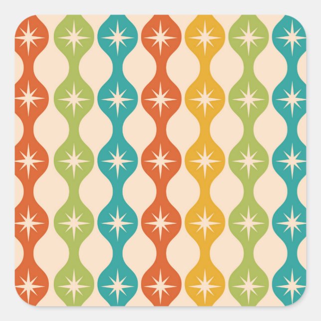 Sticker Carré Mid Century Retro Starbursts on ogee pattern     (Devant)