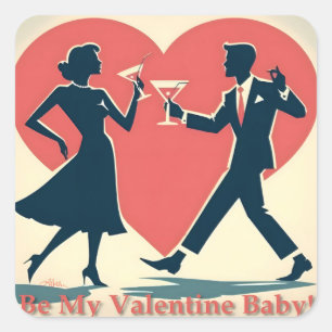 Sticker Carré Mid Century Valentine moderne Hip Dancing Couple
