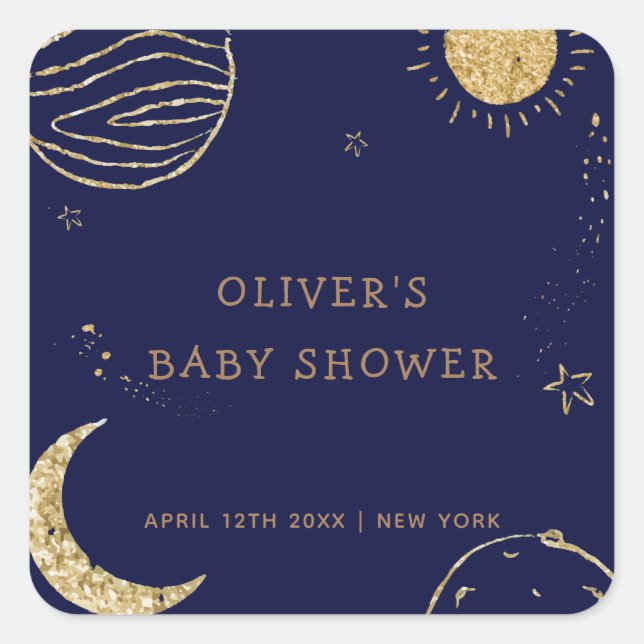 Sticker Carré Midnight Galaxy Moon Star Boy Baby shower (Devant)