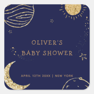 Sticker Carré Midnight Galaxy Moon Star Boy Baby shower