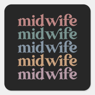 Sticker Carré Midwoman Retro Vintage Midwifery Cadeau