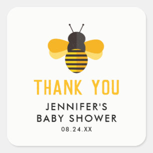 Sticker Carré Miel Bee Baby shower Merci Favoriser Rou Classique