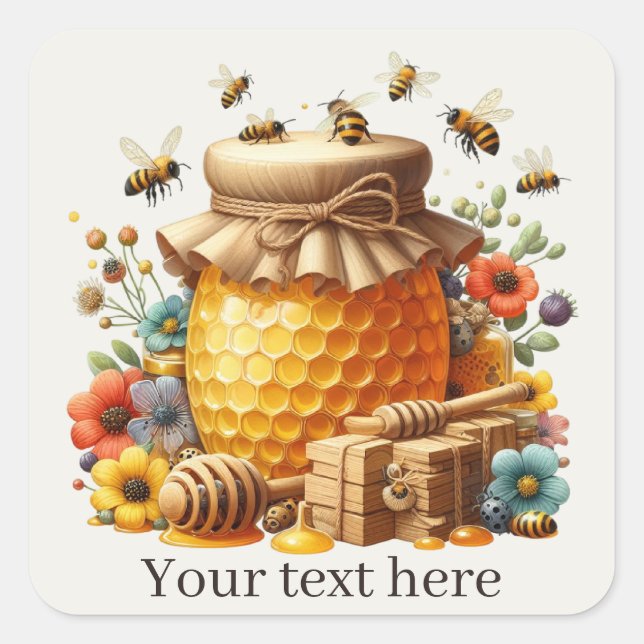 Sticker Carré Miel frais mignon ajouter du texte (Devant)