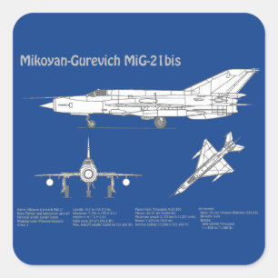 Sticker Carré MiG-21 bis - Plan directeur de l'avion ABD