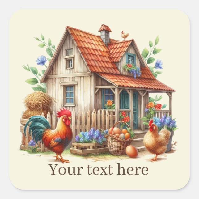 Sticker Carré mignon Amateurs de coq Country ajouter le message (Devant)