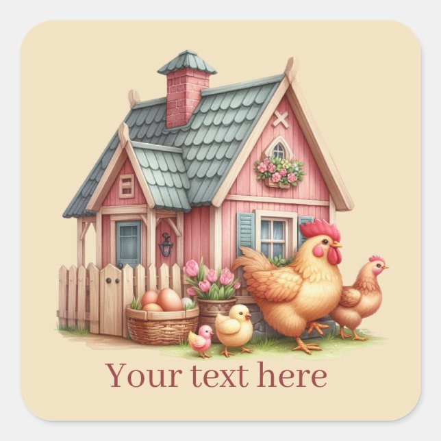 Sticker Carré mignon Amateurs de coq Country ajouter le message (Devant)