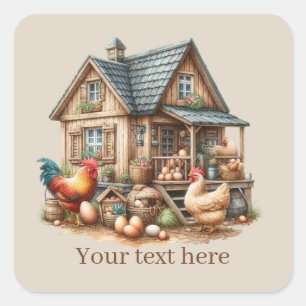 Sticker Carré mignon Amateurs de coq Country ajouter le message