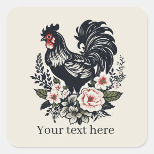 Sticker Carré mignon amoureux du coq ajouter message Carré Stick