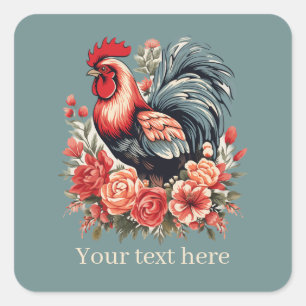 Sticker Carré mignon amoureux du coq ajouter un message