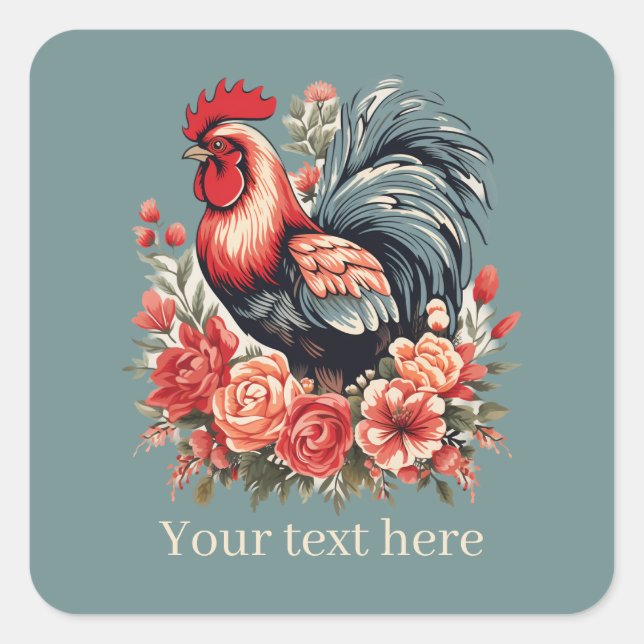 Sticker Carré mignon amoureux du coq ajouter un message (Devant)