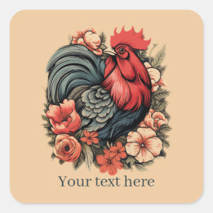 Sticker Carré mignon amoureux du coq ajouter un message