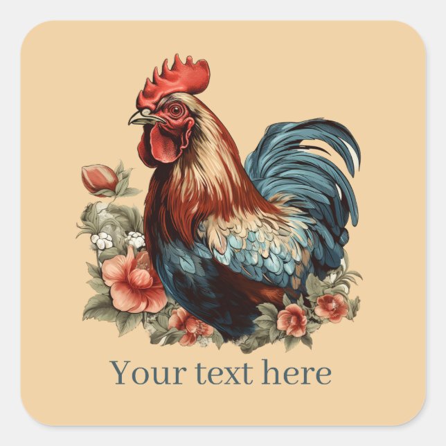 Sticker Carré mignon amoureux du coq ajouter un message (Devant)