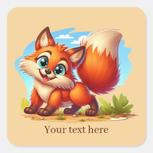 Sticker Carré Mignon animal amour renard personnalisable