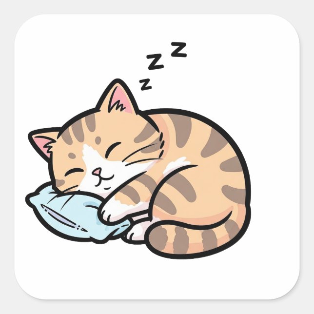 Sticker Carré Mignon Animal Kawaii Chat (Devant)