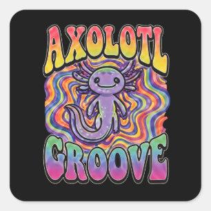 Sticker Carré Mignon Axolotl Hippie Groovy Art Rétro 70s Arc-en-
