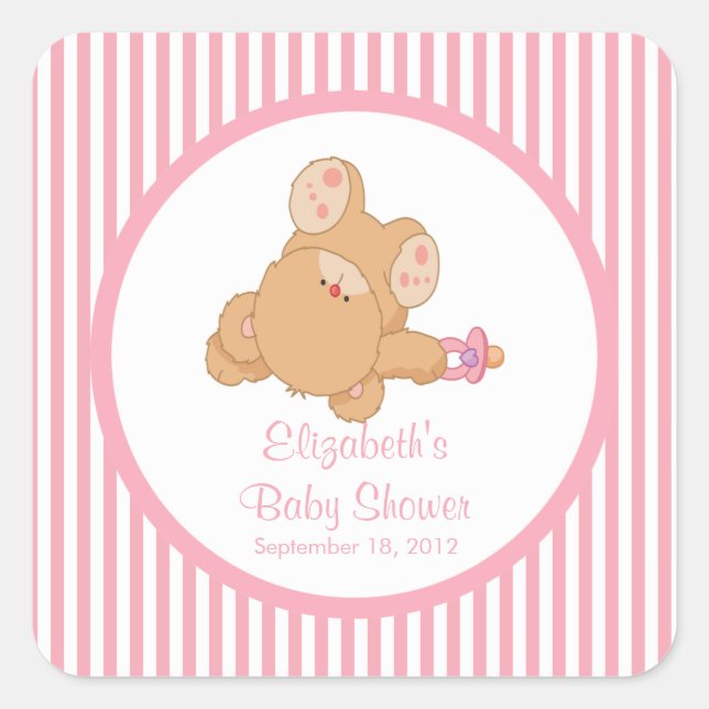Sticker Carré mignon Baby shower Ours Teddy ! (Devant)
