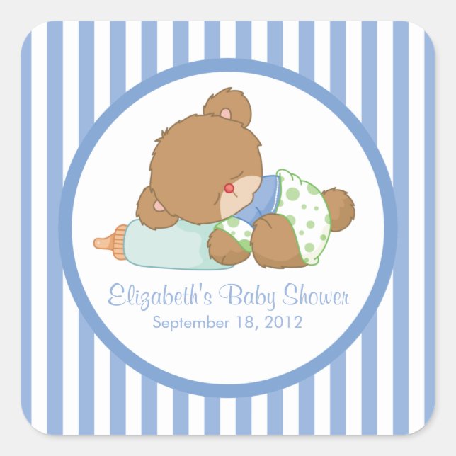 Sticker Carré mignon Baby shower Ours Teddy ! (Devant)