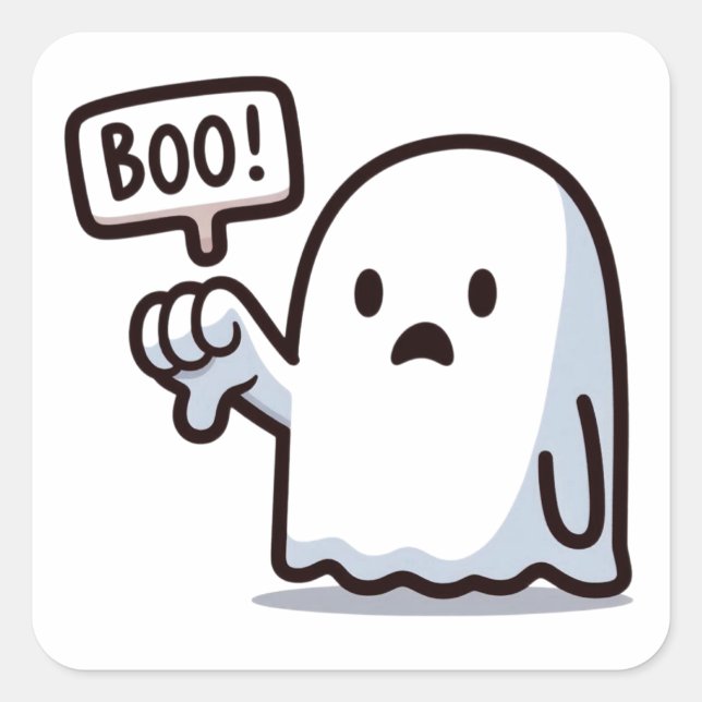Sticker Carré Mignon BOO! Pouce vers le bas de fantôme (Devant)