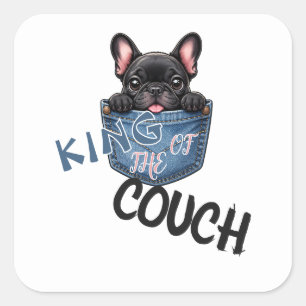 Sticker Carré Mignon Bouledogue Français Amoureux de Chien Drôle
