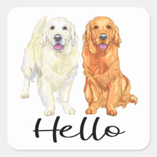 Sticker Carré Mignon Chien Amoureux Bonjour Golden Retriever