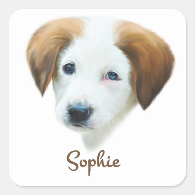Sticker Carré mignon chiot "Sophie" (Devant)