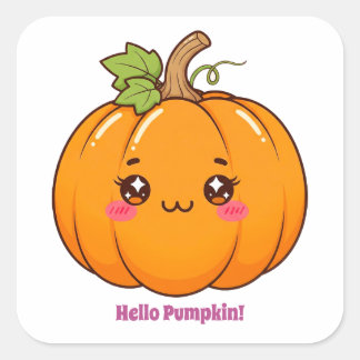 Sticker Carré Mignon Citrouille Souriante Kawaii Dessin Animé