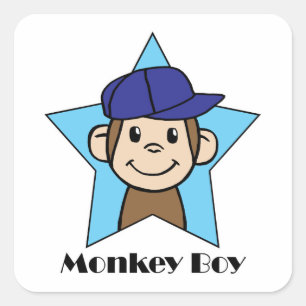 Sticker Carré Mignon clip art de dessin animé singe heureux dans