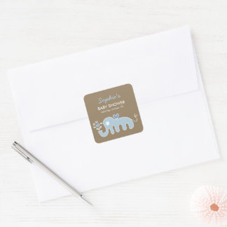 Sticker Carré Mignon Éléphant Bleu Fantaisiste Baby Shower Garço