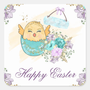 Sticker Carré Mignon floral chick de printemps à l'aquarelle dan