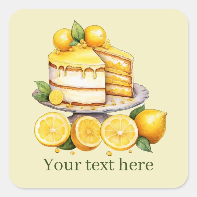 Sticker Carré mignon gâteau au citron ajouter du texte (Devant)