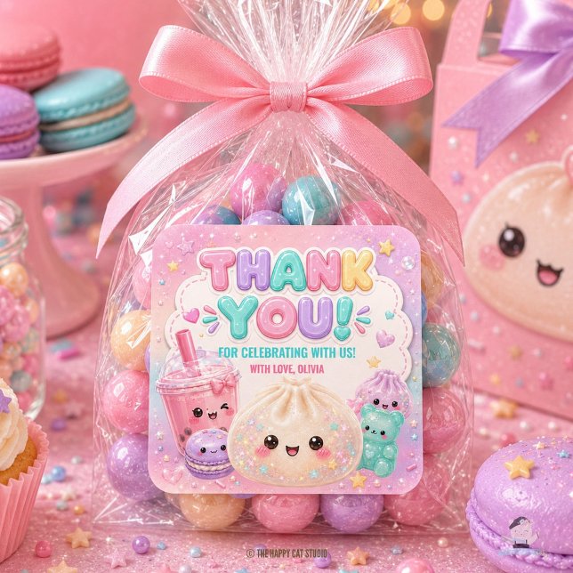 Sticker Carré Mignon Glitter Dumpling Bao Squishy Fête Anniversa (Cute Glitter Dumpling Bao Squishy Party Birthday Square Sticker )