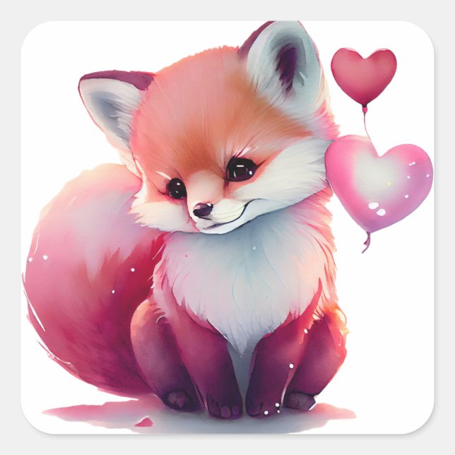 Sticker Carré mignon Heart Fox Valentine (Devant)