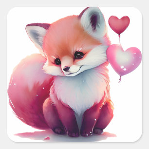 Sticker Carré mignon Heart Fox Valentine
