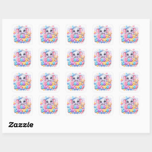 Sticker Carré Mignon Kawaii Éléphant Rose Pastel pour Baby Showe