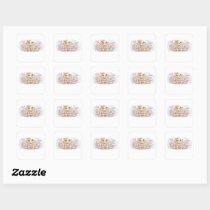 Sticker Carré Mignon Kawaii Fragile Manipuler avec soin Chat Pas
