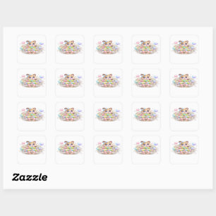 Sticker Carré Mignon Kawaii Merci pour vos achats Petit Chat Aut