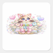 Mignon Kawaii Suivez-Nous Chat Pastel Rose Réseaux
