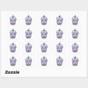 Sticker Carré Mignon Kawaii Triste Boba Milk Tea Pleurant avec H